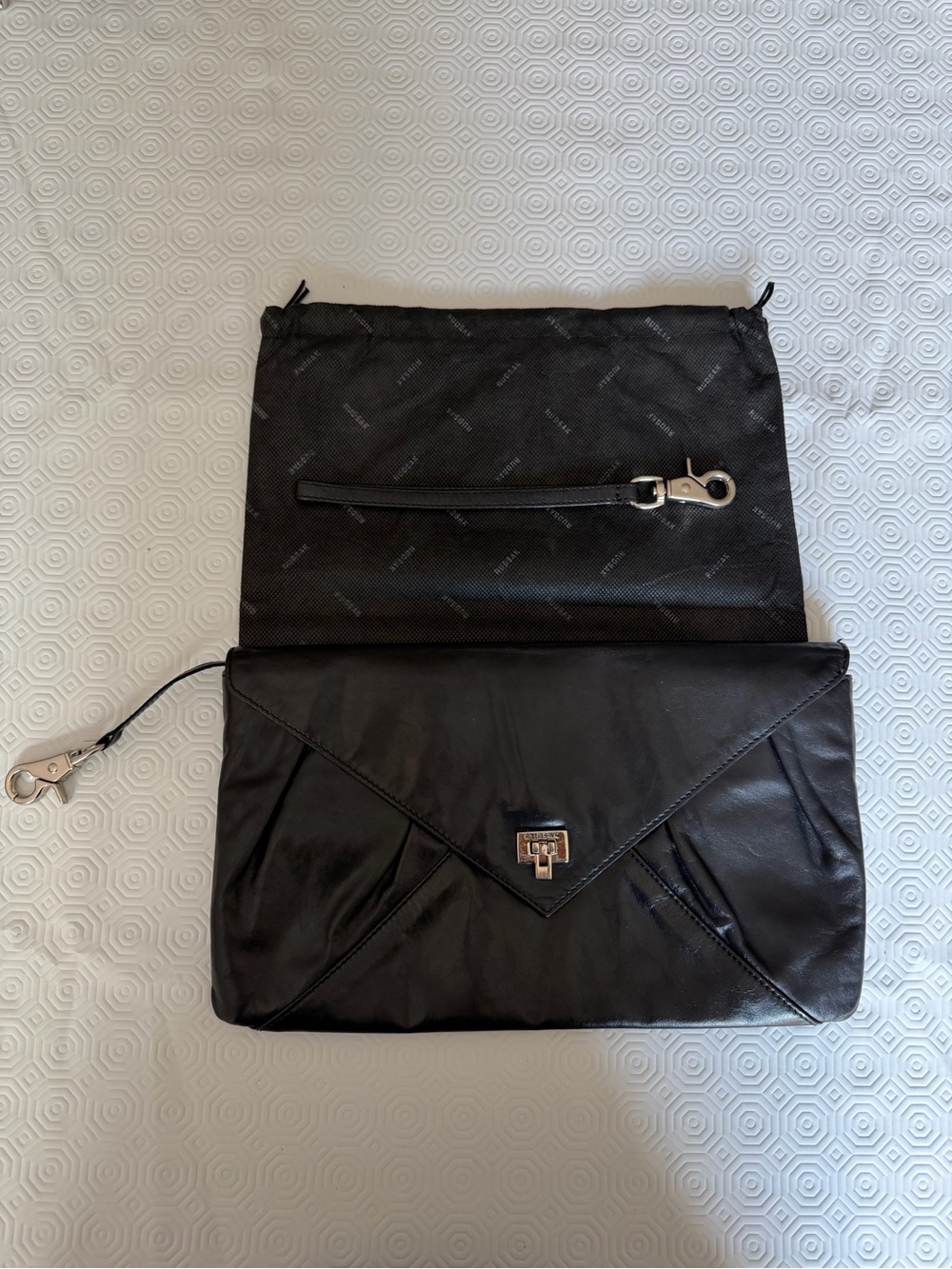RUDSAK Black Leather Envelope Clutch OR Wristlet with Silver Hardware